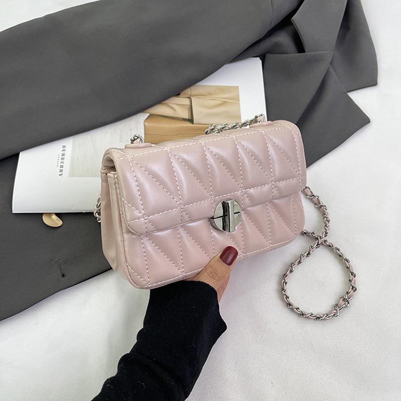 Trendy High-end Chain Crossbody Bags For Women Simple Solid Versatile Small Square Pack Female Card Mobile Phone Shoulder Bag