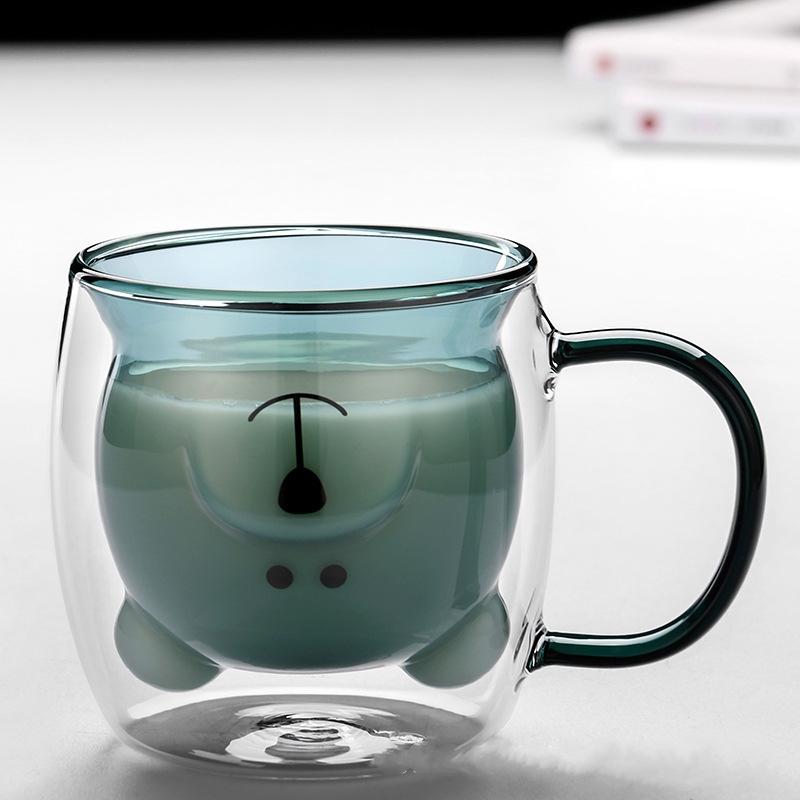 Творчий милий ведмідь Двошарова чашка для кави Подвійна скляна чашка Картонна коробка Тварина Молочне скло Леді Мила кішка Качка Собака Подарунок Різдвяний подарунок