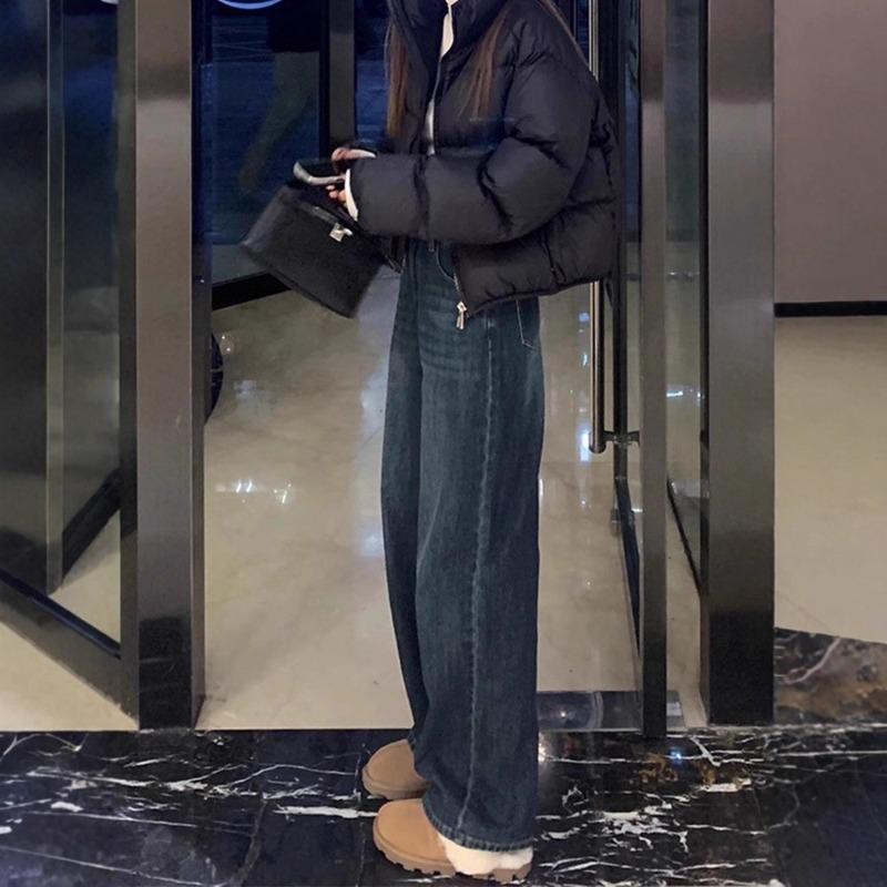 Fleece Thickened High Waist Straight Jeans Women's Autumn and Winter Loose and Skinny Wide Leg Floor Mopping Pants