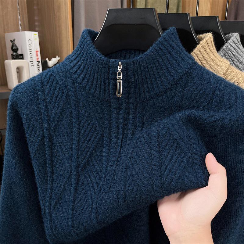 Tommy Wool Herren Winterpullover: Hochwertige, mittelalte Freizeit, Halbreißverschlusskragen, Dicke warme Strick-Basisschicht