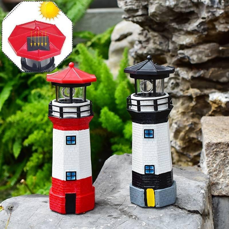 Powered Solar Lighthouse Led Rptating Model Outdoor Garden Light Decor House