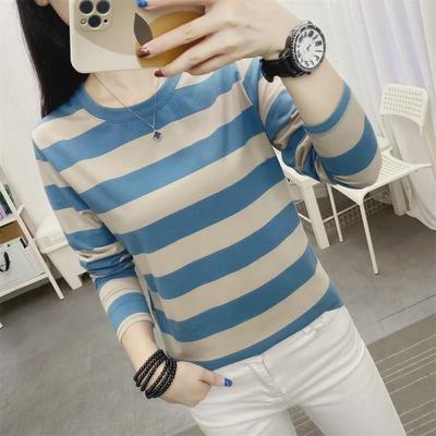 2024 Striped Long-Sleeve Loose Casual Women's T-Shirt - Versatile Spring & Autumn Niche Design