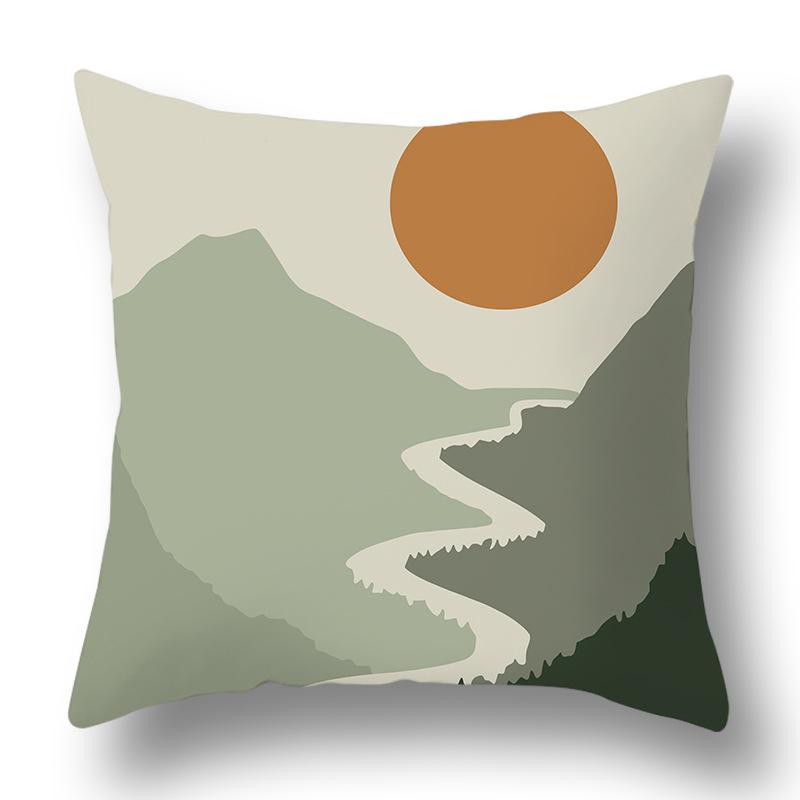Nordic Abstract Green Geometric Pillowcase Flower Print Home Petal Velvet Pillow Cushion Cover