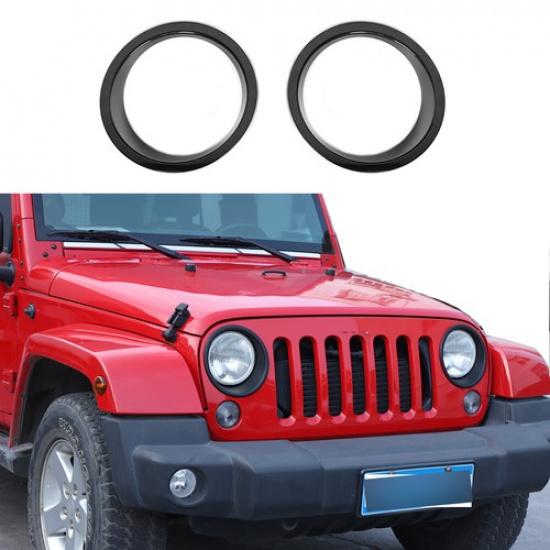 Headlight Lamp Cover Trim Bezels for Jeep Wrangler JK 2007-17 Black Accessories