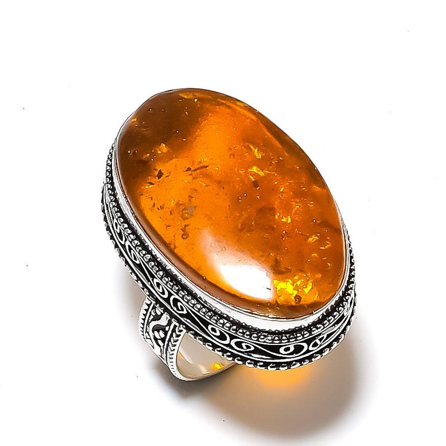 Natürlicher Baltischer Bernstein Edelstein 925 Sterling Silber Schmuck Ringgröße 8.5 ETC-6738