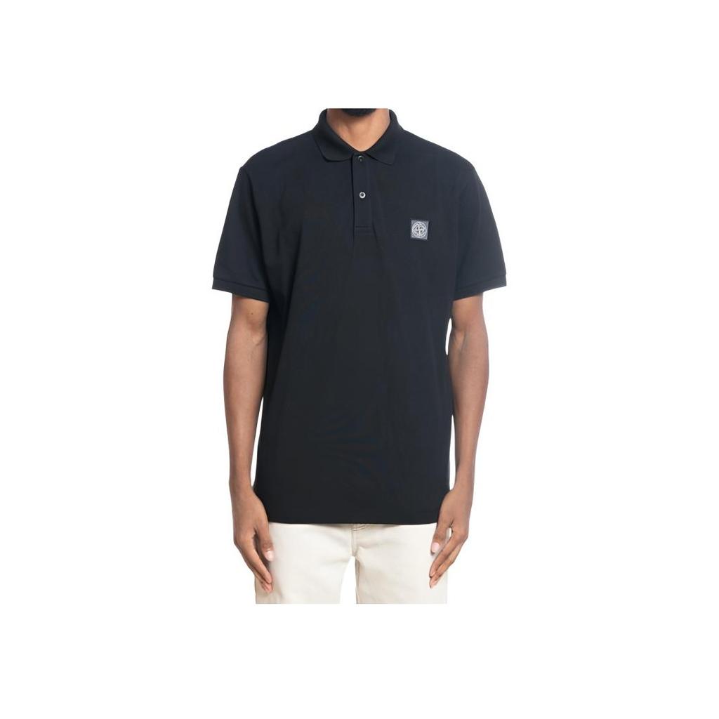 STONE ISLAND Logo Patch Straight Cut Short Sleeve Polo Shirt Men Polo Shirts Black 811522R39-A0029