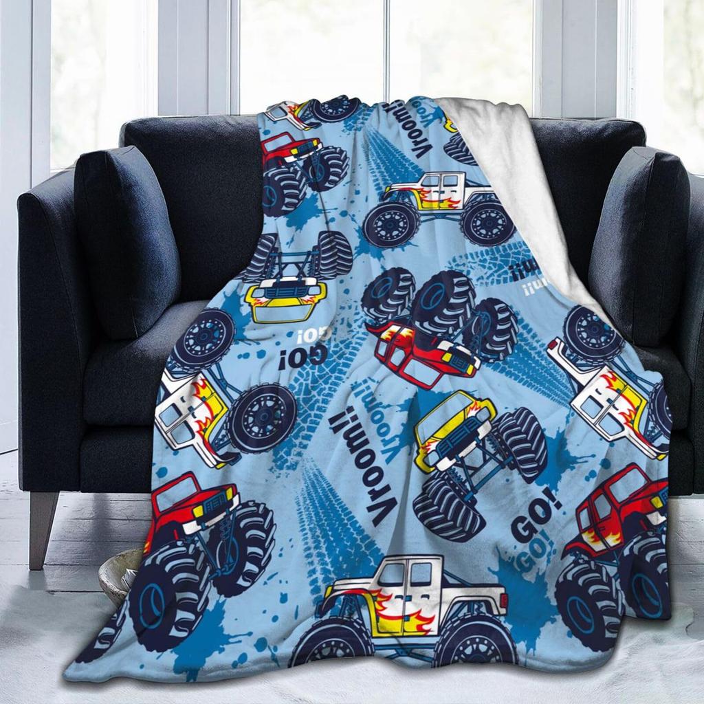 Cool Monster Truck Printed Blanket for Sofa Bed Travel Camping Living Room Office Conditioning Blanket for All Seasons Gifts