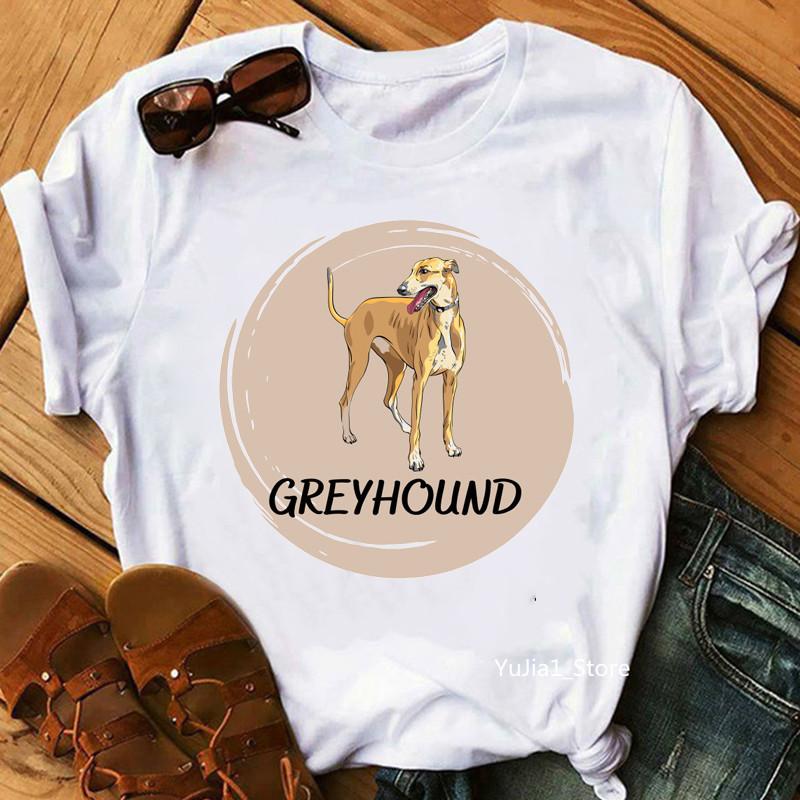 Vintage Circle Greyhound Dog Print T Shirt Women Cute Pet Graphic Short Sleeve Casual Summer Dog Lover Streetwear Tee