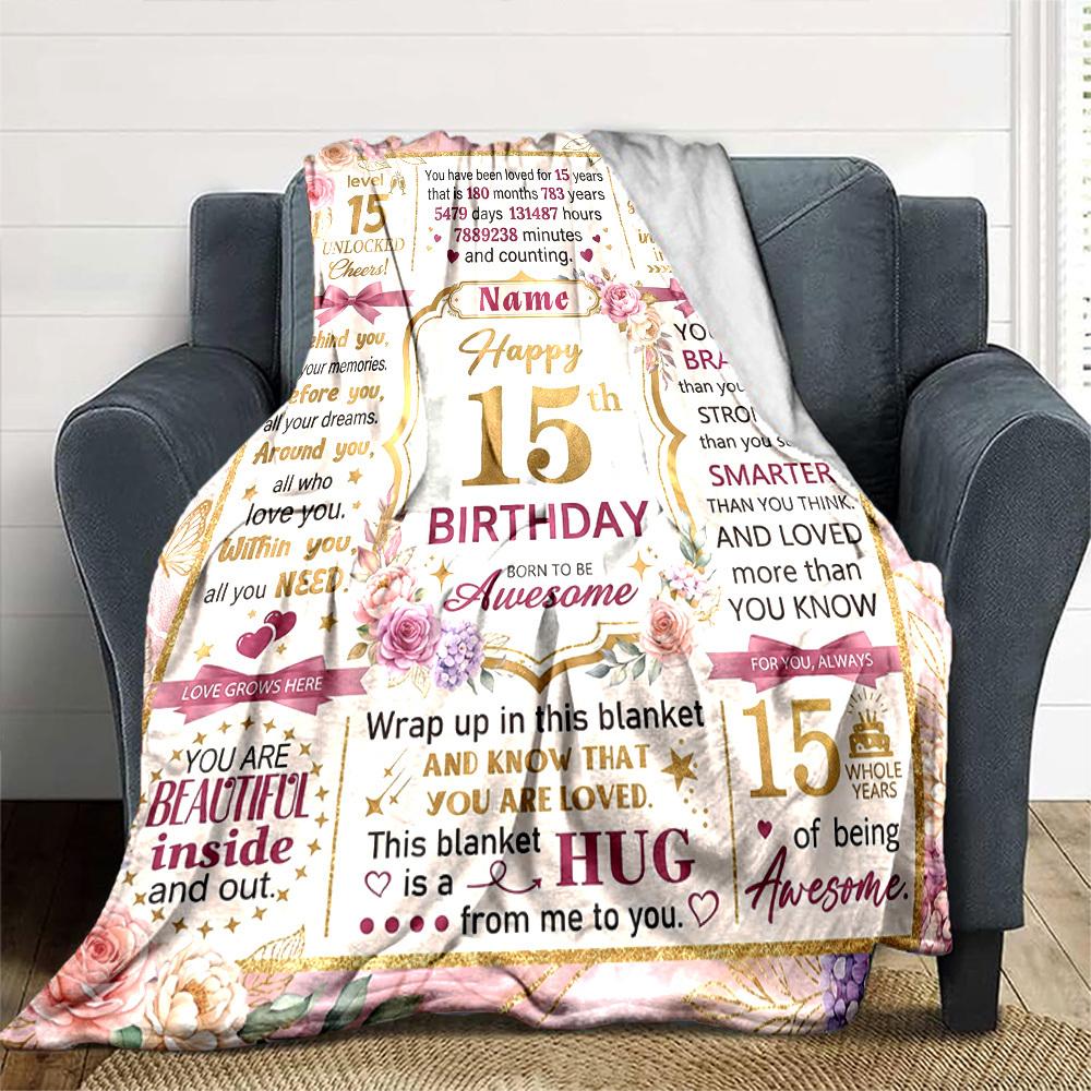 15Th Birthday Celebration Customize Your Name Blanket Warm Comfortable And Soft Blankets Are Suitable For Home Lunch Break Blanket Office Sofa Sofa