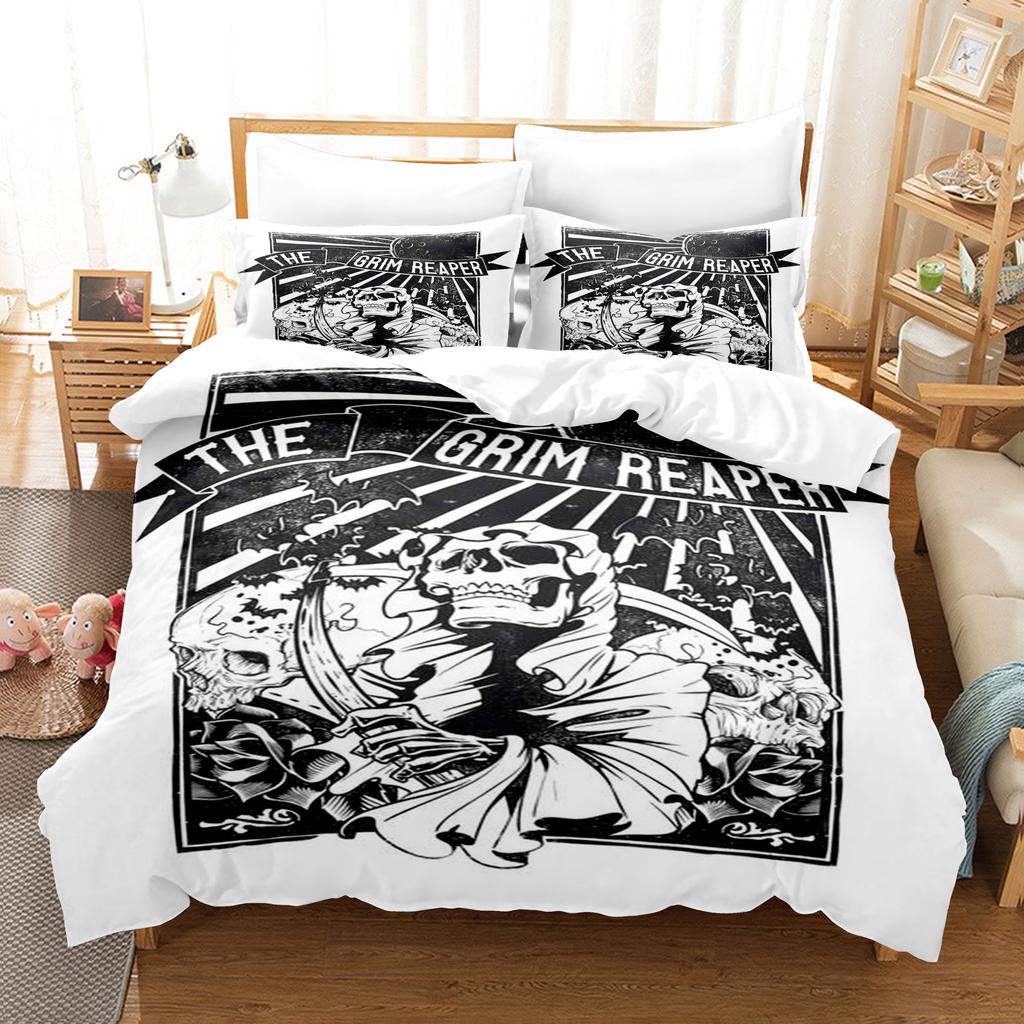 Vintage Pop Goth Reaper Schädel Punk Rock Bettwäsche Digitaldruck Polyester Baumwolle Dreiteiliges Set