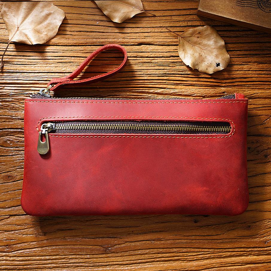2026 Retro Crazy Horse Leather Zipper Pencil Case Creative Portable Simple Hand Grab Storage Bag Large Capacity Pencil Case New Product