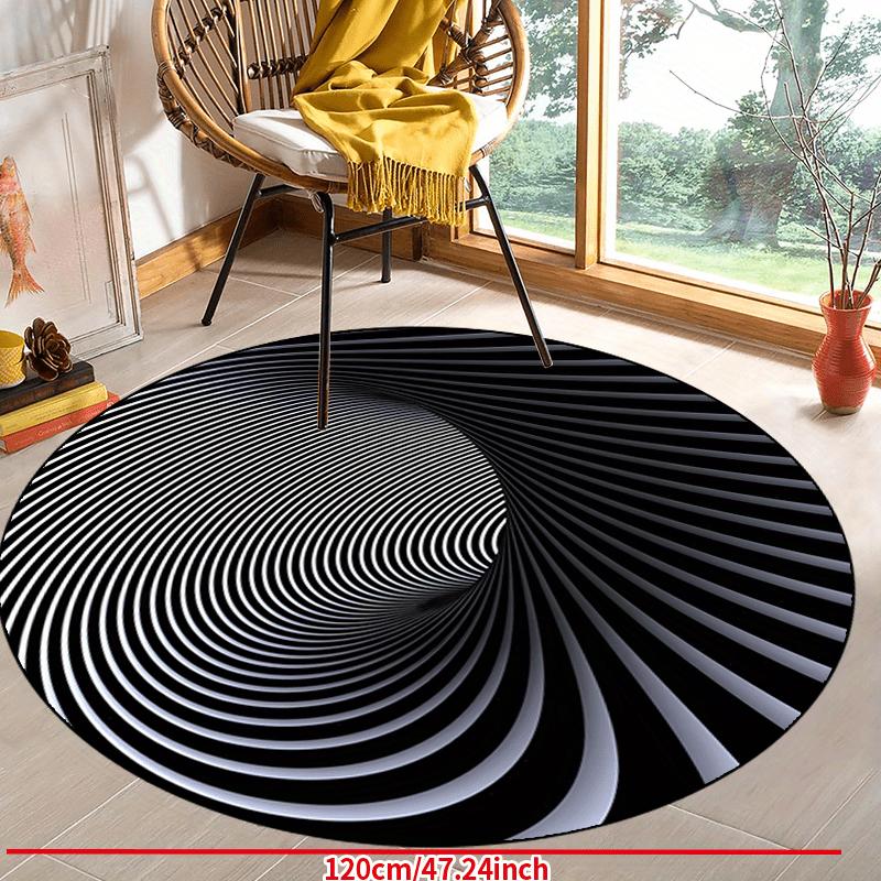 Optical Illusion Spiral Round Rug Black White Modern Art Flannel Floor Mat for Living Room Office Gaming Room Visual DepthDesign