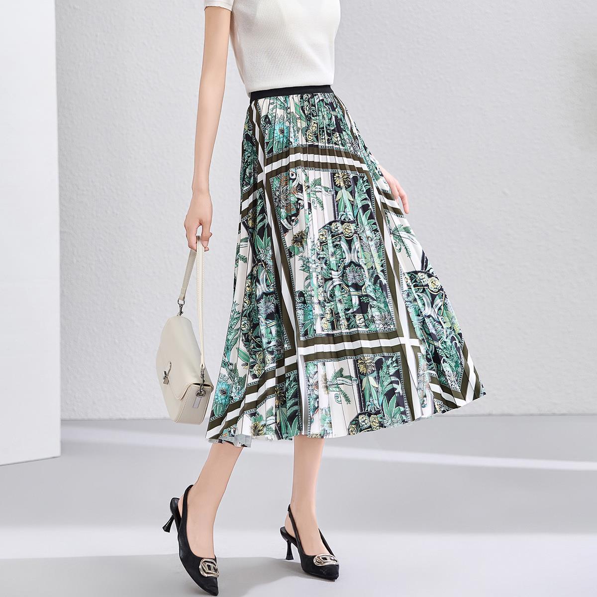 Женская весенне-осенняя юбка с высокой талией, ретро, с цветочным принтом, универсальная, плиссированная S