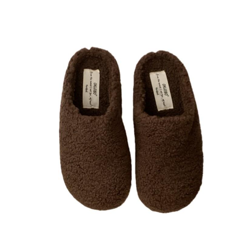 Baotou outer wear cotton slippers, one pedal, velvet to keep warm, big head retro confinement fluffy slippers, home leisure half drag