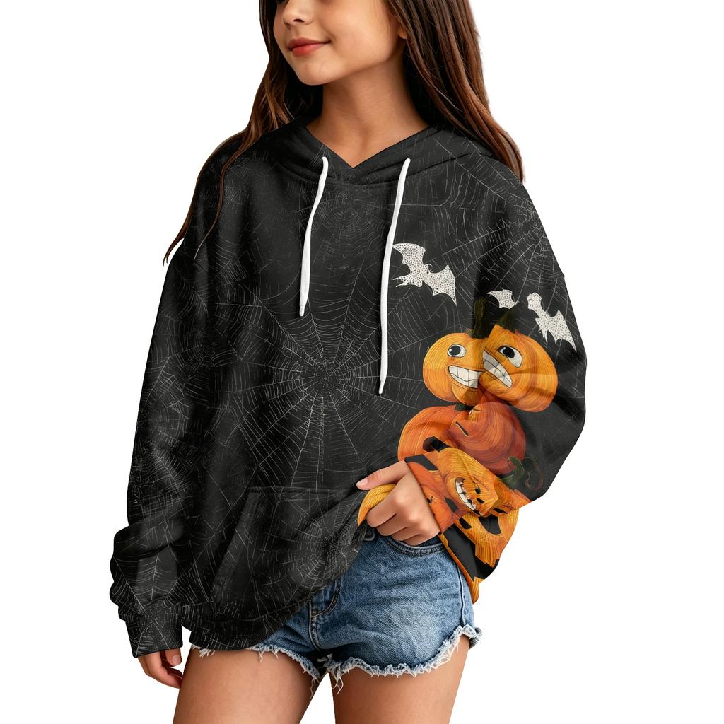 Kids Halloween Print Hoodie Pullover Sweatshirt for Boys Girls Casual Wear