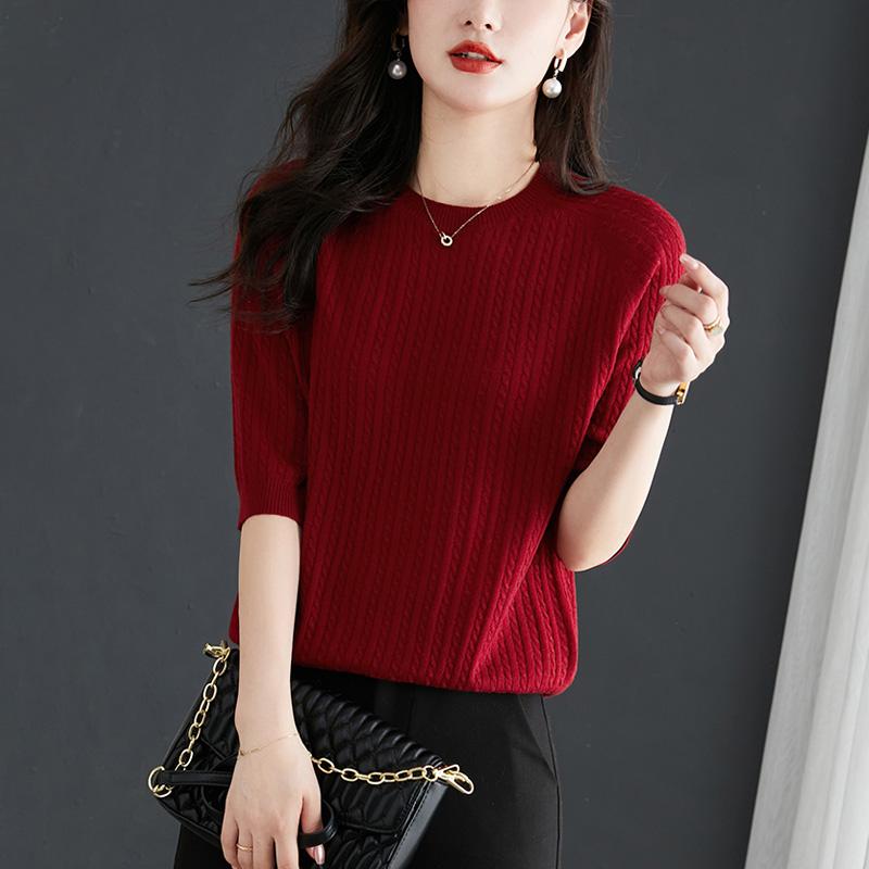 Dámské svetry pulovry 2025 Léto Krátký rukáv Kulatý výstřih Černý pletený svetr Dámské topy Pulovr JJ142