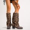 Leopard Print Fuzzy Trouser Leg Boots Women's New Autumn and Winter Pointed Toe Mid-Leg Boots