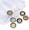 100 Stuks Muntcapsule Hoesje en Verstelbaar (17/20/25/27/30mm) Beschermende Zwarte Pakking Munt Houder met Plastic Opberg Organizer Doos