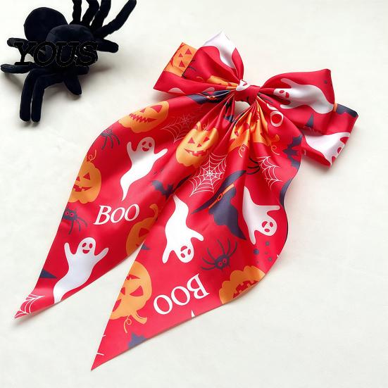 Halloween Hair Clip Silky Satin Bows for Women, Big Ribbon Bow Clips Girls, Decorative Oversized Long Tail Barrettes, Cute Ghost Bat
