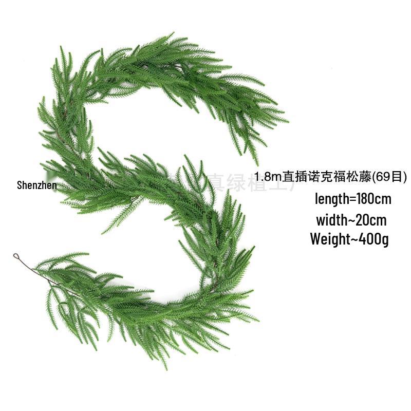 Artificial Norfolk Pine Wreath with Red Berries & Rattan Vines for Cross-Border Christmas Decoration