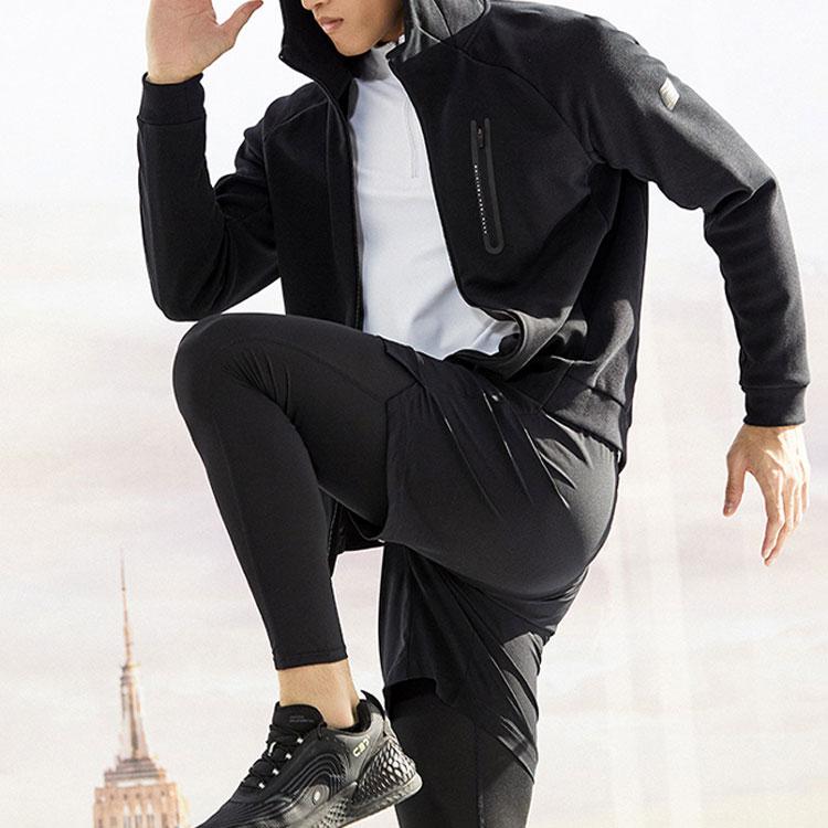 Anta Training Series Solid Color Casual Hooded Long Sleeve Jacket Men Jacket Black 152147711-5