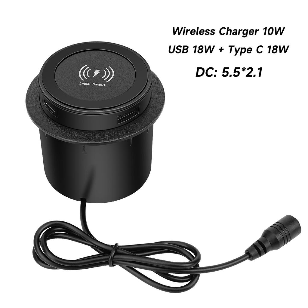 46W Furniture Desktop Embedded Table Wireless Charger Station QC3.0 USB Type C PD Fast Charging For iPhone 13 14 12 Samsung S23