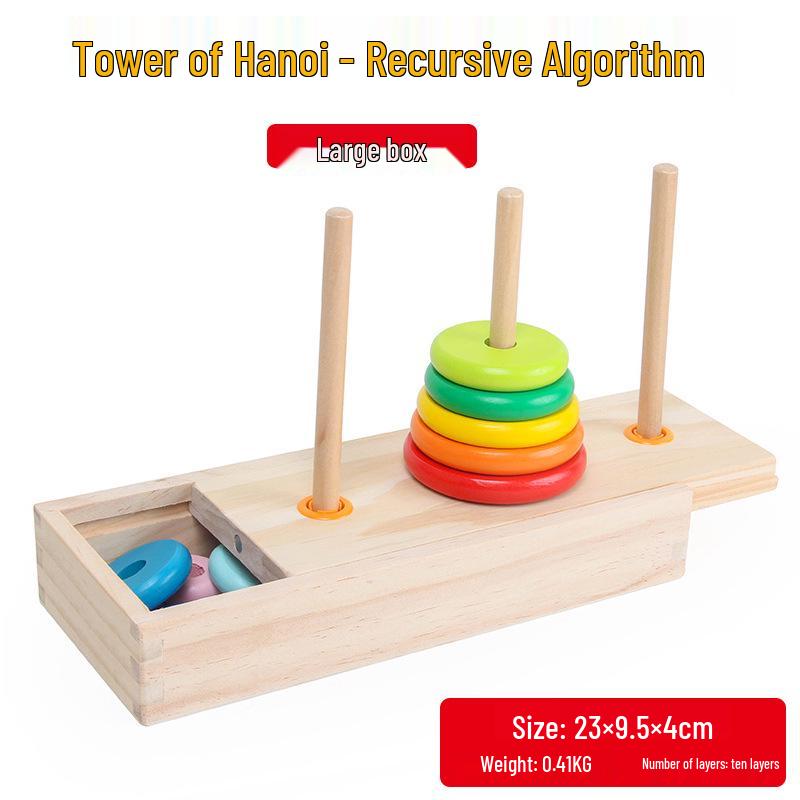 Hanoi Tower Wooden Puzzle Toy for Logical Thinking - Eight Layers for Early Education and Elementary Students
