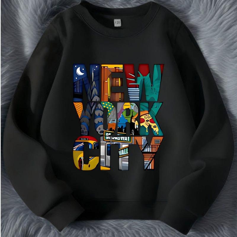 Kids "New York City" Print Crewneck Sweatshirt, Soft Comfortable Long Sleeve Casual Top