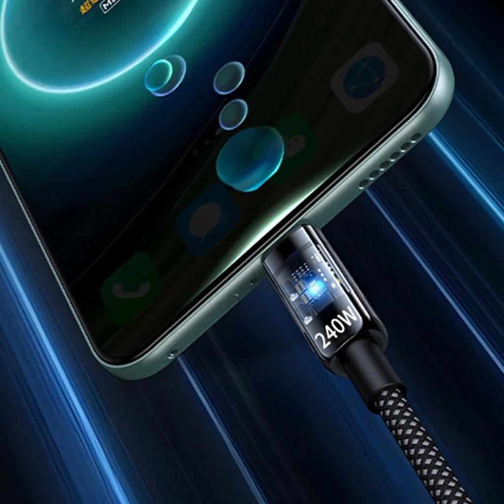 USB A To Type C 240W PD Transparent Fast Charging Cable Data Cord For Mi Huawei Samsung Android Phones USB C Charger Wire