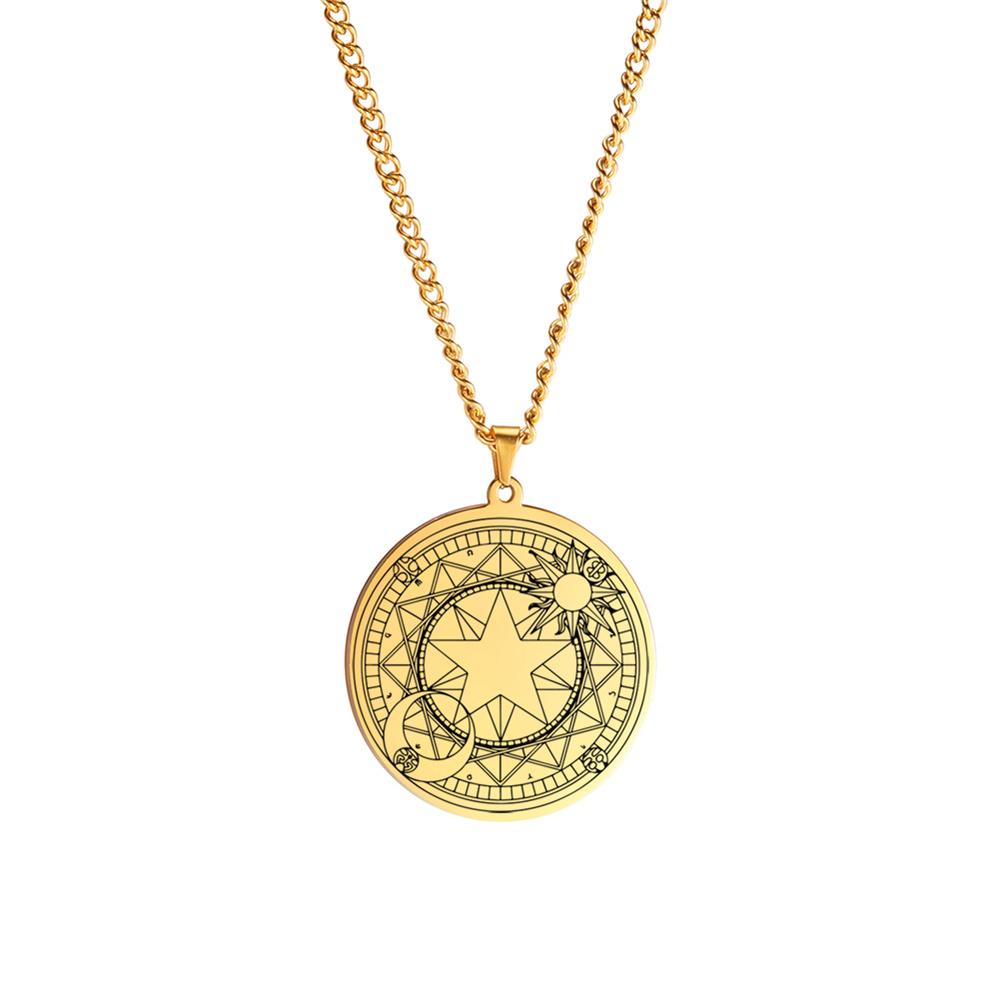 Vintage Magic Array Pentagram Crescent Circle Necklace Sun Moon Star Good Luck Eternal Love Neck Chain Amulet Jewelry