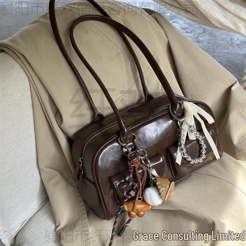 Women s Retro Brown Bowling Handbag - Large Capacity Shoulder Bag 2025