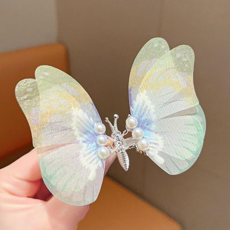 2pcs Korean Moving Butterfly Hair Clips for Girls Double Layered Wings Pearl Butterfly Hairpin Headwear Girls Kids Hair Accessories