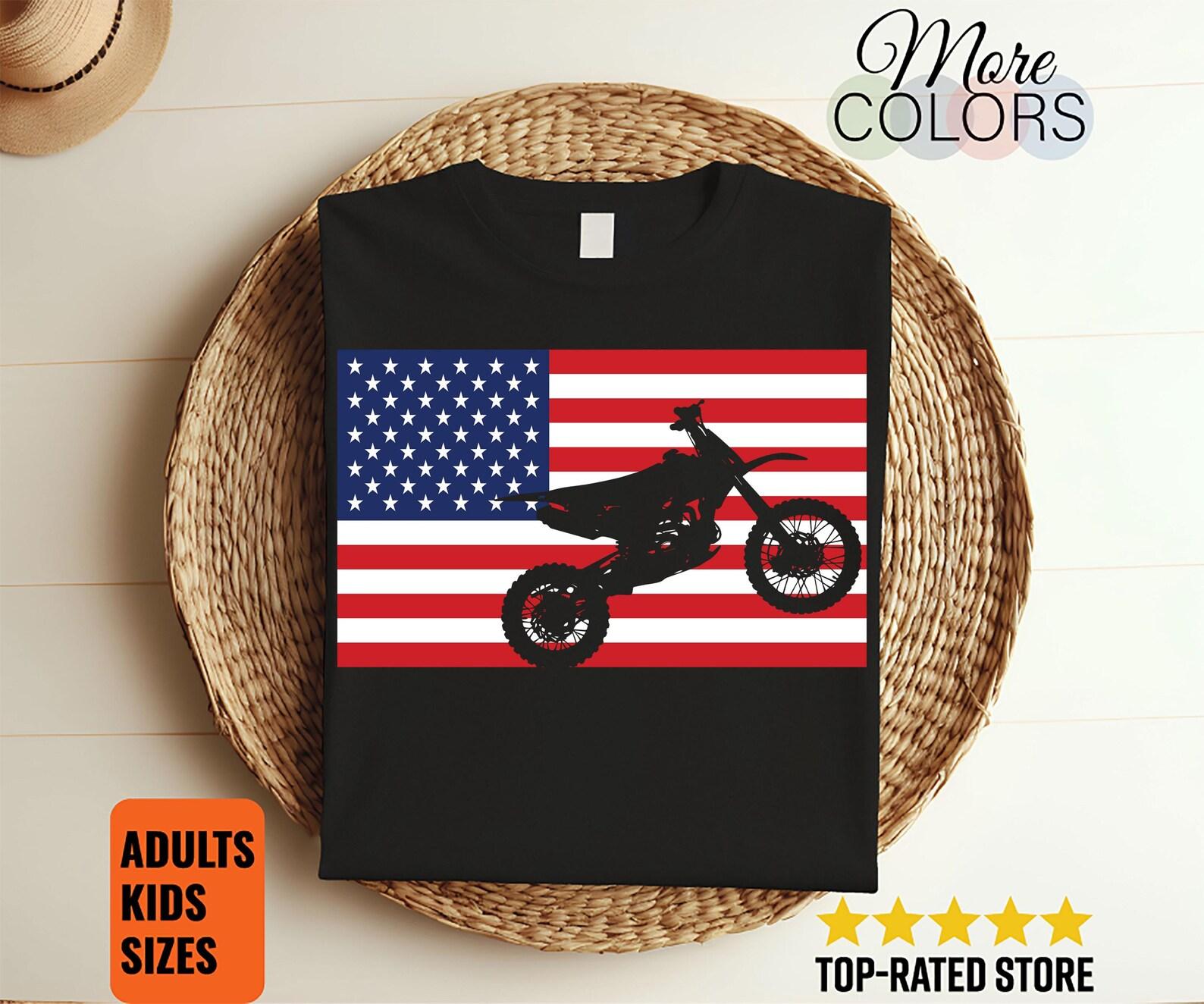 Dirt Bike American Flag Enduro Bikes Rider Motorcycle Motocross T-Shirt, Funny Freestyle Competition, Off Road Motorcycles, Gifts Kids Youth 160