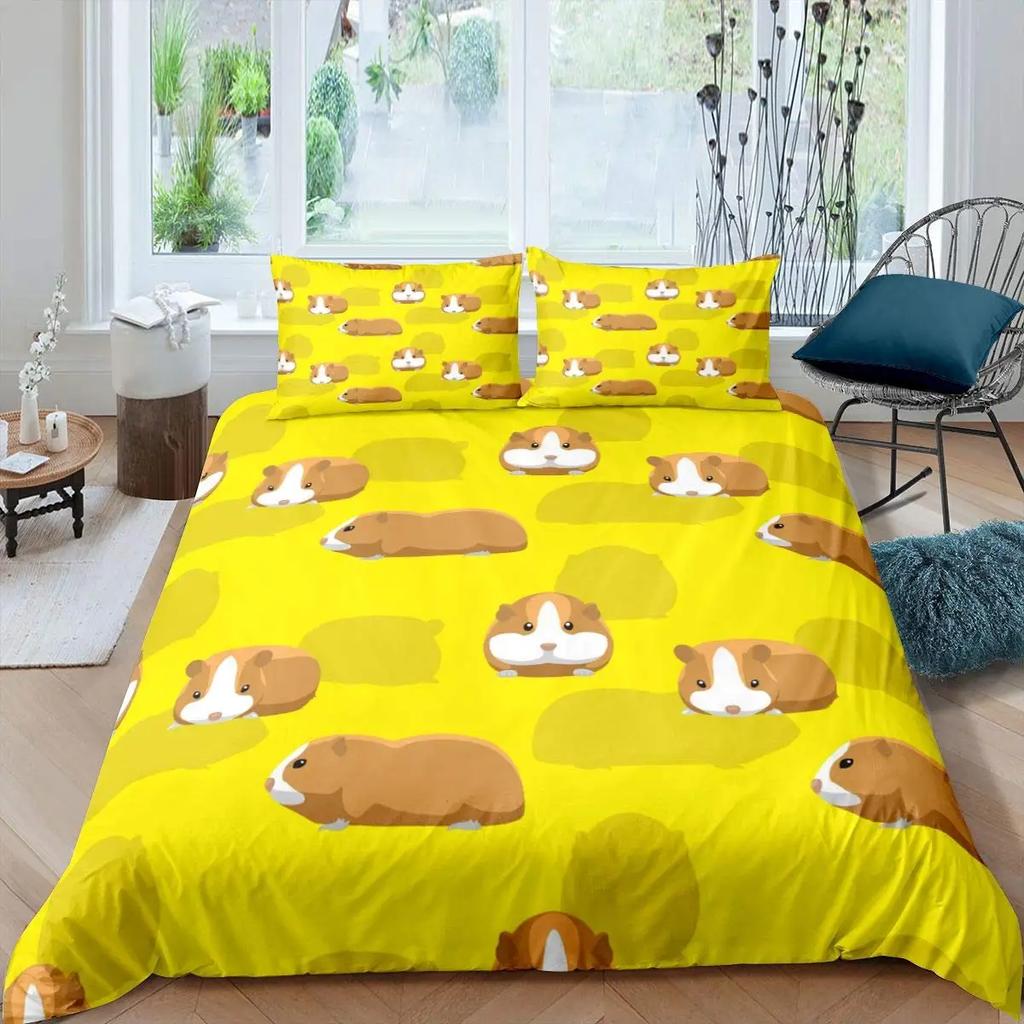 Guinea Pig Duvet Cover Set Cute Cavy Pattern Bedding Set Animal Quilt Cover For Boys Girls Garden Nature Polyester Bedding Set
