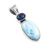 Natural Republic Larimar,Kyanite 925 Solid Sterling Silver Pendant 1.25'' D5e08