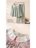 Women's Spring & Summer Pajama Set, Pure Cotton Gauze, Color-Woven Jacquard, Long Sleeve & Pants, Lace Accents, Wearable as Home Wear or Outdoors.