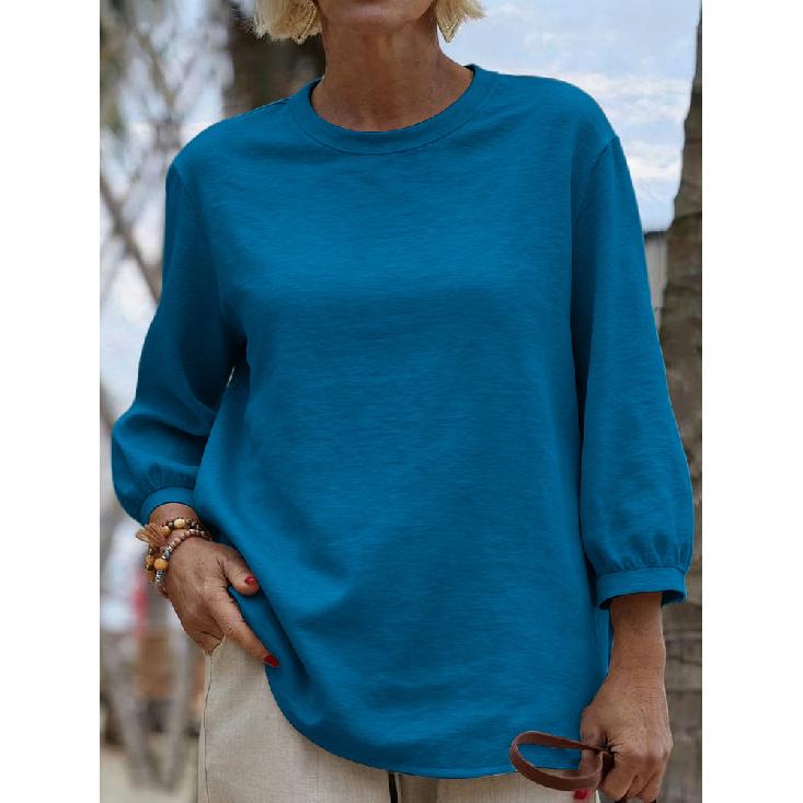 2026 New Women's Casual Long-Sleeve Round-Neck Solid Color Top Nine-Quarter Sleeve T-Shirt