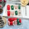 Square Christmas Nails Cute Elk Press On Nails Medium Xmas Fake Nail Glossy Winter Acrylic Glue On Nail for Women DIY Manicure Decor