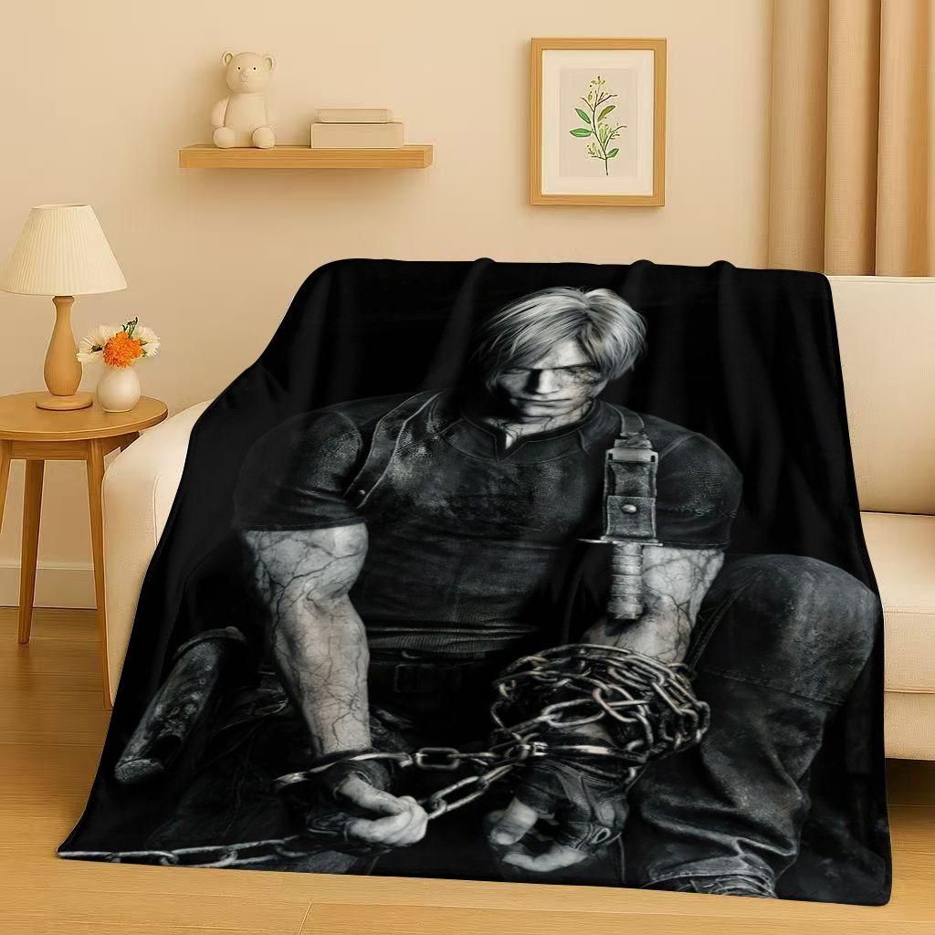 Leon R-Resident Evil Game Cartoon Gamer Flannel Blanket,Ultra Soft Warm Plush Throw for Home Bedroom Bed Sofa Cover Picnic Kids