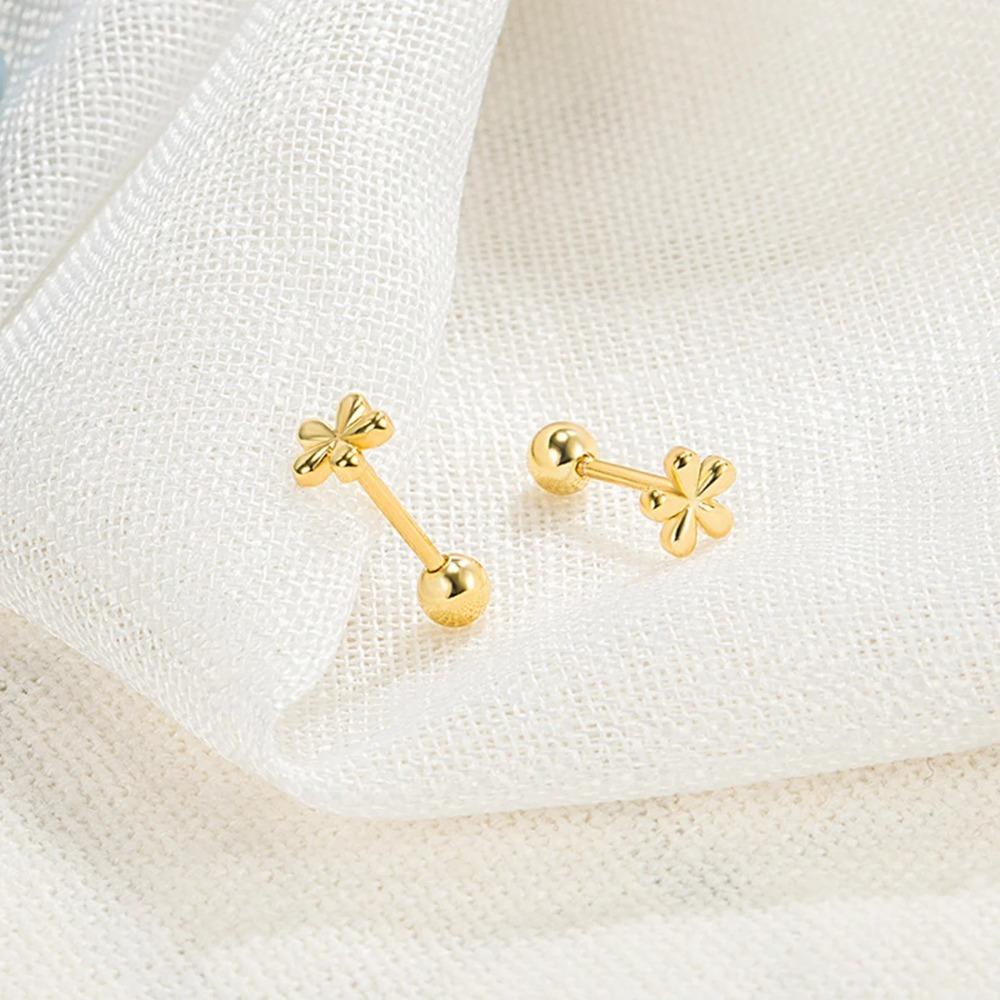 New Simple Stainless Steel Golden Flower Small Stud Earring for Women Girl Teen Tiny Screw Back Piercing Accessories