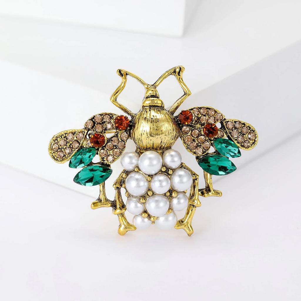 Rhinestone Bee Brooch for Women Unisex Pearl Beetle Pin Enamel Insect Lapel Pin Banquet Party Backpack Gifts Jewelry Accessories