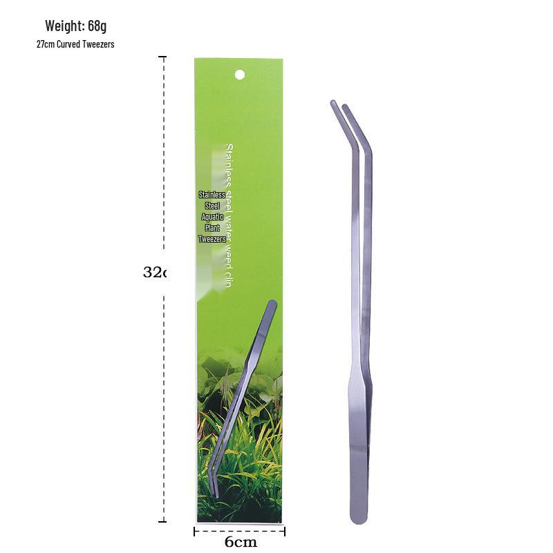 Aquarium Plant Tool Set: Stainless Steel Scissors, Flat Sand Rake & Tweezers in Card Packaging.