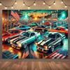 Classic American Car Culture Tapestry Retro Muscle Cars Wall Hanging