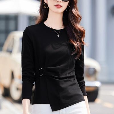 Spring and Autumn Irregular Long Sleeve T-Shirt Women's Simple Slim Fit Versatile Slim Top