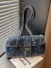 Trendy 2025 Hong Kong Style Washed Denim Shoulder Bag with High-End Texture