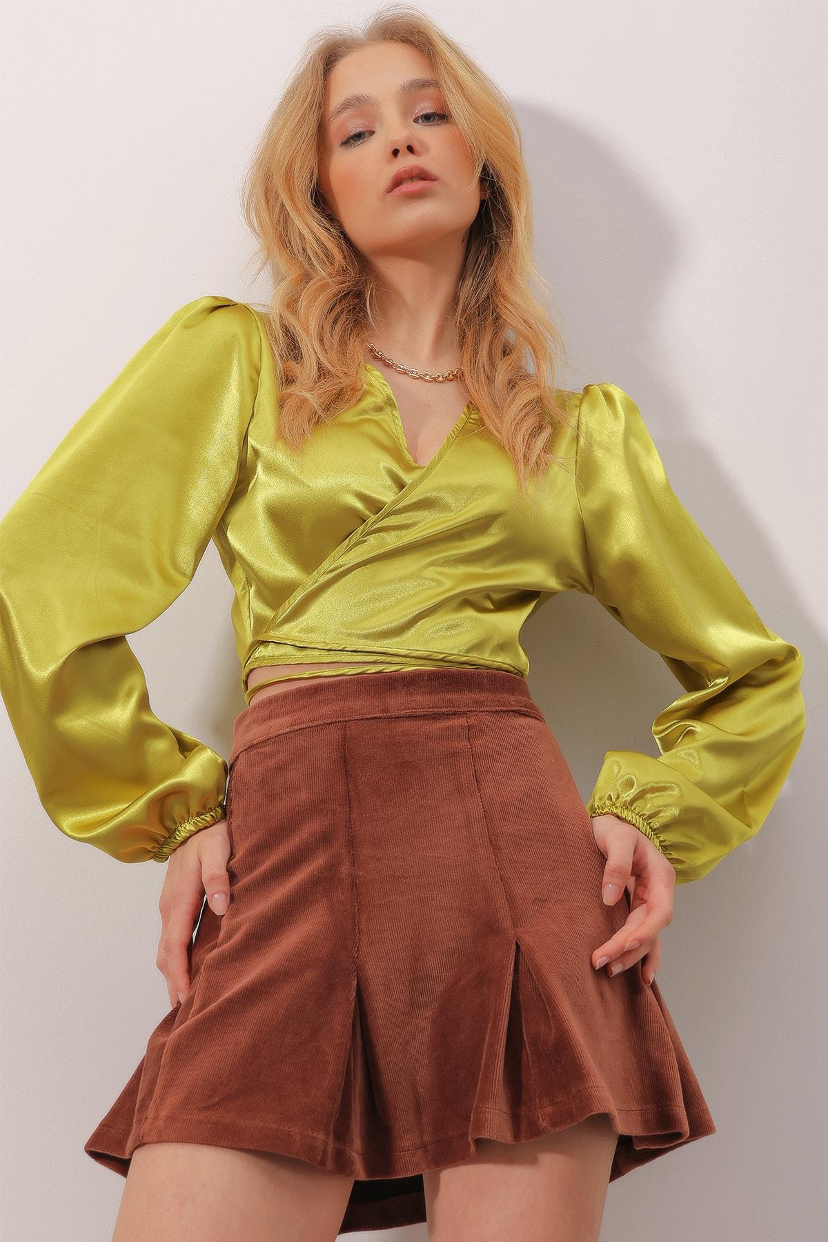 

Женский пояс цвета кофе с молоком и плиссированная вельветовая мини-юбка со скрытой молнией ALC-X9876