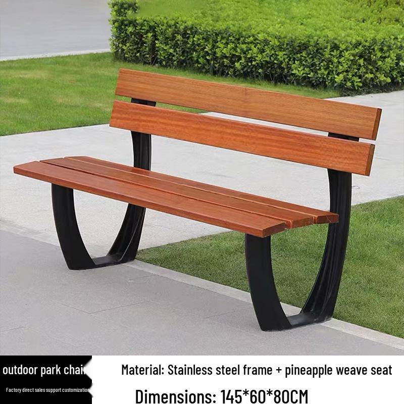 Stainless Steel & Solid Wood Outdoor Anti-Corrosion Park Bench for Garden or Courtyard Use