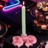 Pink Bow Ceramic Candle Holder Taper Candle Stand Candlestick Table Centerpiece Holiday Party Home Office Desktop Decoration