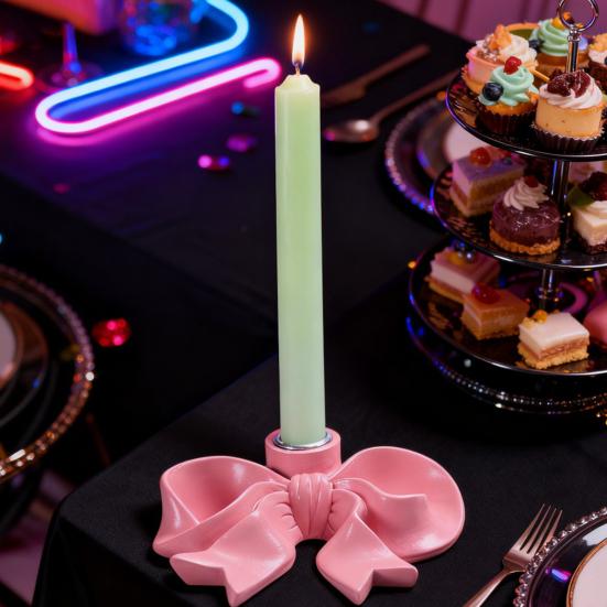 Pink Bow Ceramic Candle Holder Taper Candle Stand Candlestick Table Centerpiece Holiday Party Home Office Desktop Decoration