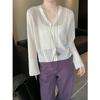 Korean Version of Fashion V-neck Single-breasted Ice Silk Knitted Cardigan Women's 1116 Summer New Versatile Long-sleeved Sunscreen Top
